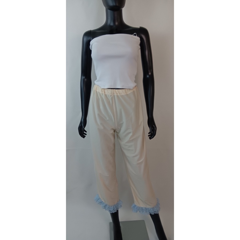 Vintage Style Ivory Undergarment Bloomers Blue Lace Trim Elastic Waist Small